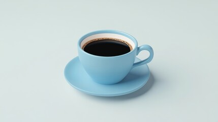 Coffee cup filled with fresh brew accompanied by a saucer presented on a white background