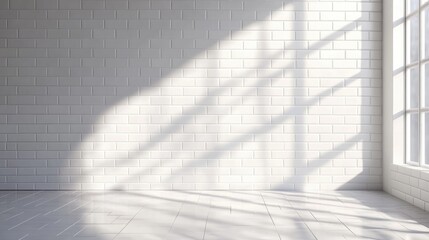 Fototapeta premium White subway tiles in a bright light creating a textured wall backdrop suitable for panoramic display