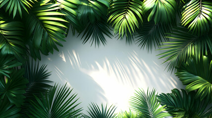 Lush Tropical Palm Leaves Frame a Light Beige Background, 3D Render Illustration