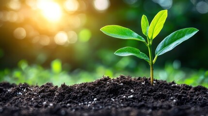 A young green plant sprout growing from the soil.