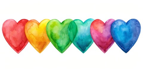 Watercolor Rainbow Heart Row, love, hearts