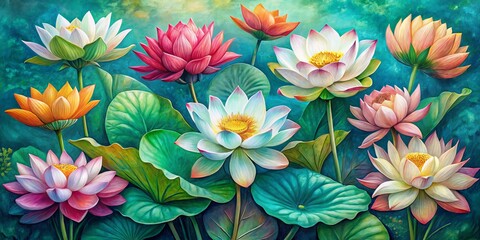 Water Lily Bloom Painting, Vibrant Colors, Floral Art, Lotus, Water Lily