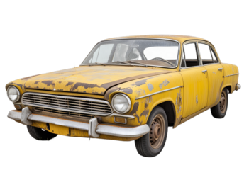 Vintage Rusty Yellow Car on Transparent Background