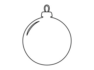 Black outline illustration of classic Christmas ornament in minimalist style isolated on white background. Concept of holiday decoration, DIY coloring, Christmas craft template, festive art