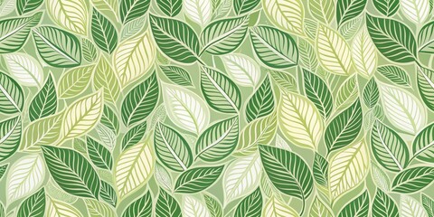 Fototapeta premium Green and White Interlacing Leaves Pattern, botanical, leaves