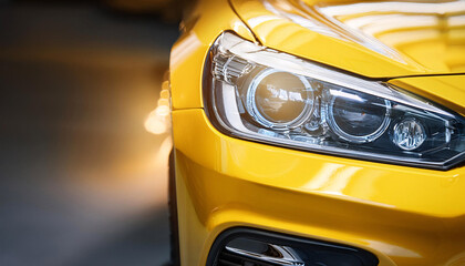 A close up view of a yellow car headlight, showcasing the sleek design and modern technology of the vehicle Generative AI