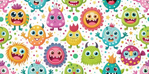 Colorful Monster Seamless Pattern Illustration, illustration, pattern, monster, cartoon, cute, kids