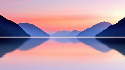 Majestic Mountain Range Reflected in Calm Lake at Vibrant Sunrise