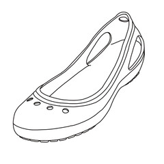Women's Ballet Flats Shoes Line art, Technical sketch hand drawing outline vector doodle illustration isometric 3D view isolated on white background