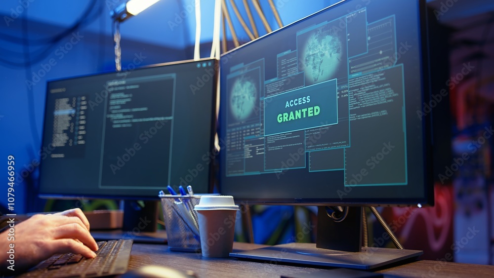 Poster hacker in hidden shelter excited after managing to launch successful ddos attack on website, celebra