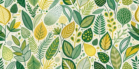 Abstract Green and Yellow Foliage Seamless Pattern, botanical, nature
