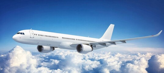 Obraz premium Modern Passenger Airplane Soaring Through a Blue Sky with White, Fluffy Clouds During Daylight