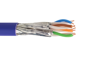 Close Up of Shielded Ethernet Cable with Colored Wires
