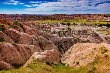 Rugged multi color canyons of Badlands National Park near Wall South Dakota