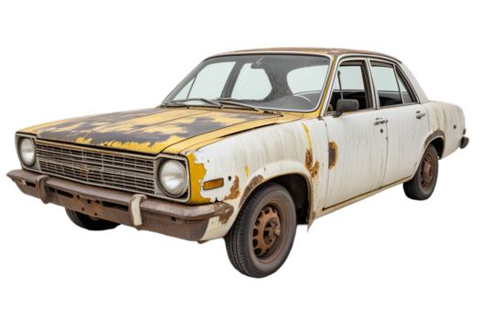 Vintage Rusty Classic Car on Transparent Background