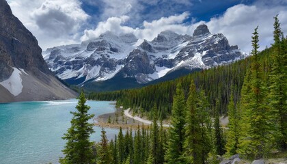 The Majestic Rocky Mountains in Canada, Featuring Snow-Capped Peaks, Crystal-Clear Lakes, and Expansive Pine Forests, Offering a Haven for Outdoor Enthusiasts, Hikers, and Nature Lovers