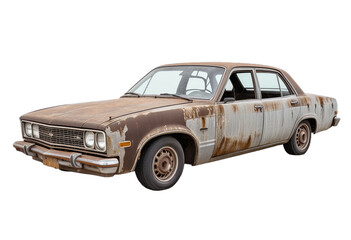 Rusty Vintage Sedan on Transparent Background