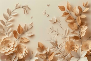 Elegant Minimalistic Floral Art with Beige and Brown Tones