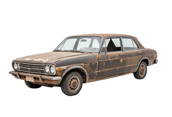 Old Rusty Car on Transparent Background