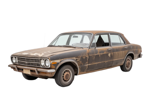 Old Rusty Car on Transparent Background