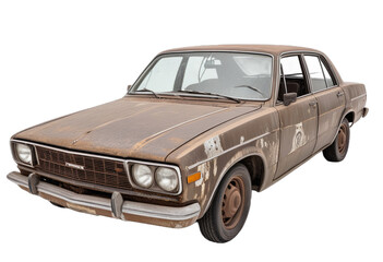 Vintage Rusty Sedan Car on Transparent Background