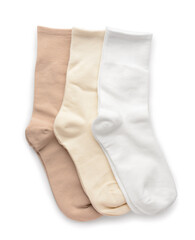Different basic color socks on white background