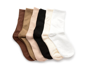 Different basic color socks on white background