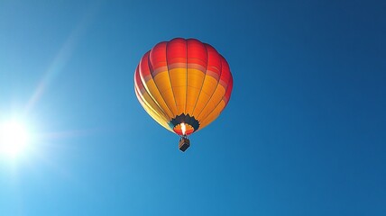 Naklejka premium A stunning hot-air balloon shines brightly against the early morning sky, creating a captivating and colorful spectacle that embodies adventure and serenity.