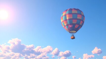 Fototapeta premium A stunning hot-air balloon shines brightly against the early morning sky, creating a captivating and colorful spectacle that embodies adventure and serenity.