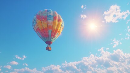 Naklejka premium A stunning hot-air balloon shines brightly against the early morning sky, creating a captivating and colorful spectacle that embodies adventure and serenity.