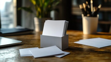 Business Card Showcase, a neatly organized holder filled with various business cards on a desk, symbolizing effective networking and professional relationships