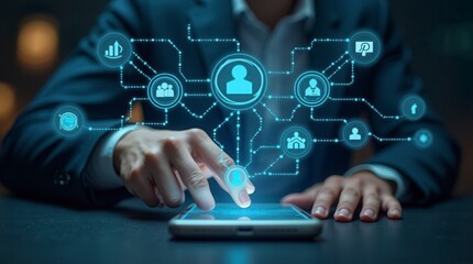 Fototapeta premium Mobile Marketing Strategies with Marketers Optimizing Websites for Mobile Devices