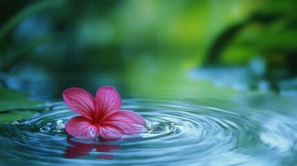 Vibrant pink flower floating on tranquil water surface