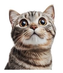 Fototapeta premium PNG Curious tabby cat looking upwards in bright light