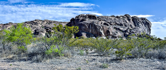 Very unique geological rock formations make up the Hueco Tanks State Park in El Paso County, Texas.