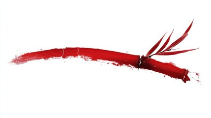 Abstract red brush stroke with a soft, flowing design on a white isolated background.
