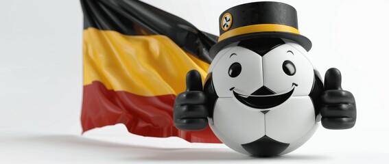 Soccer Ball Character with German Flag Hat Giving Thumbs Up - EM 2024 Sport Concept Banner