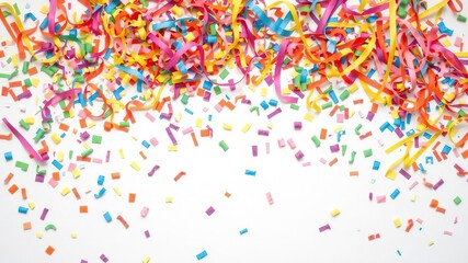 Colorful confetti and streamers scattered on a surface, event, pattern