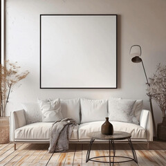 Modern Interior Living Room with Framed Wall Poster Mockup Ideal for Artwork Presentation