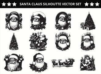 Santa Clause Christmas monogram silhouette vector set