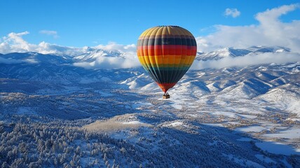 Naklejka premium A stunning hot-air balloon shines brightly against the early morning sky, creating a captivating and colorful spectacle that embodies adventure and serenity.