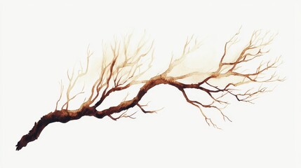 Fototapeta premium Artistic depiction of a bare branch with intricate details on a white background.