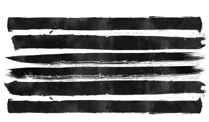 Hand Drawn Black Ink Horizontal Stripes Isolated on White Background
