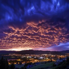 Obraz premium Glowing Mammatus Clouds Above Vibrant Cityscape