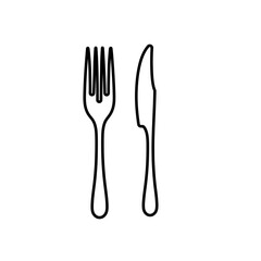 Fork and Knife Icon Single Thin line vector art set