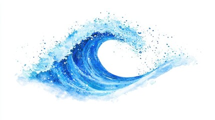 Beautiful wave illustration, vibrant watercolors, white isolated background.