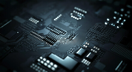 Obraz premium Technology abstract circuit board texture background. High-tech futuristic circuit board banner wallpaper. Digital data. Engineering electronic motherboard illustration