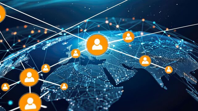 Illustration of global communication and networking with a globe connected by lines and dots. Ai Generated.