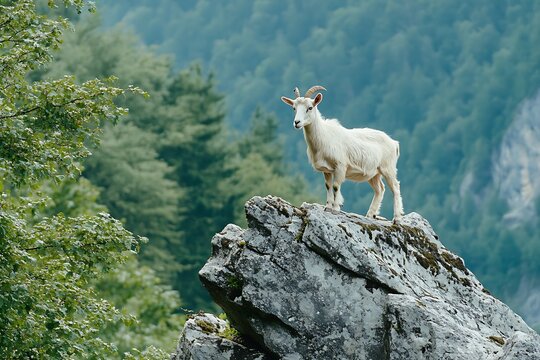 mountain goat on a rock in the mountains