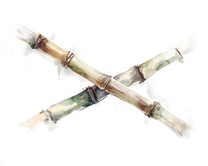 Fototapeta premium Crossed bamboo sticks on a white isolated background.